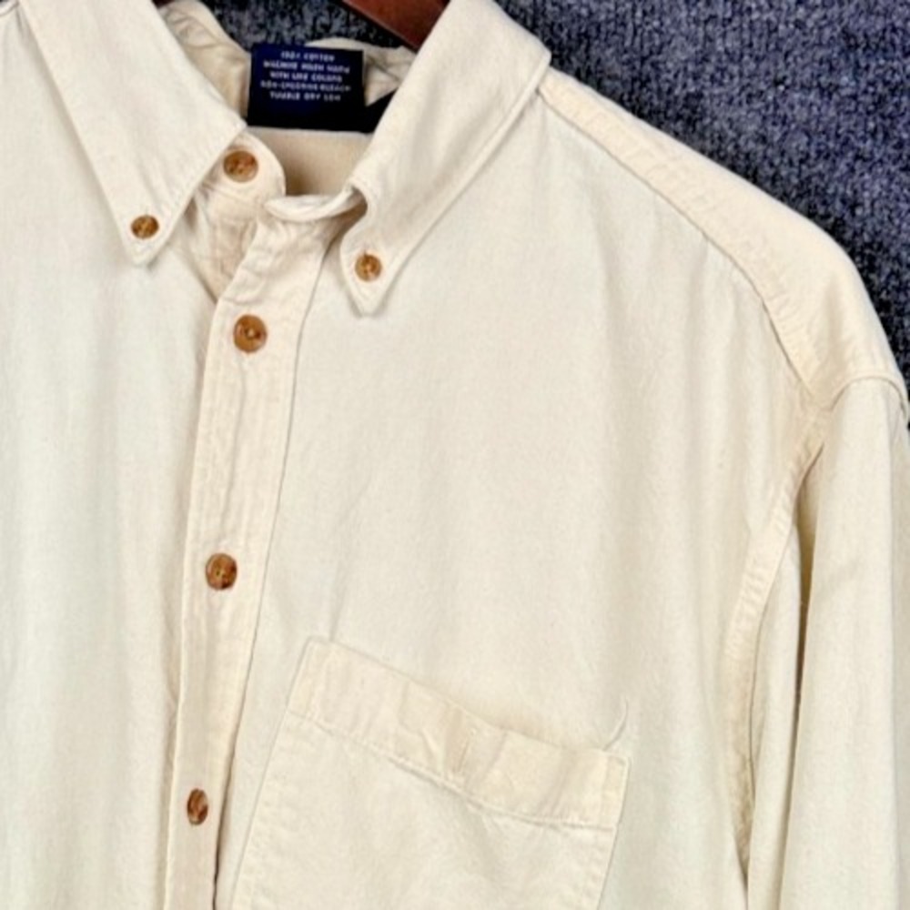 Vintage 90s Three Rivers Dragon Embroidered Button Down Shirt Mens M Cream